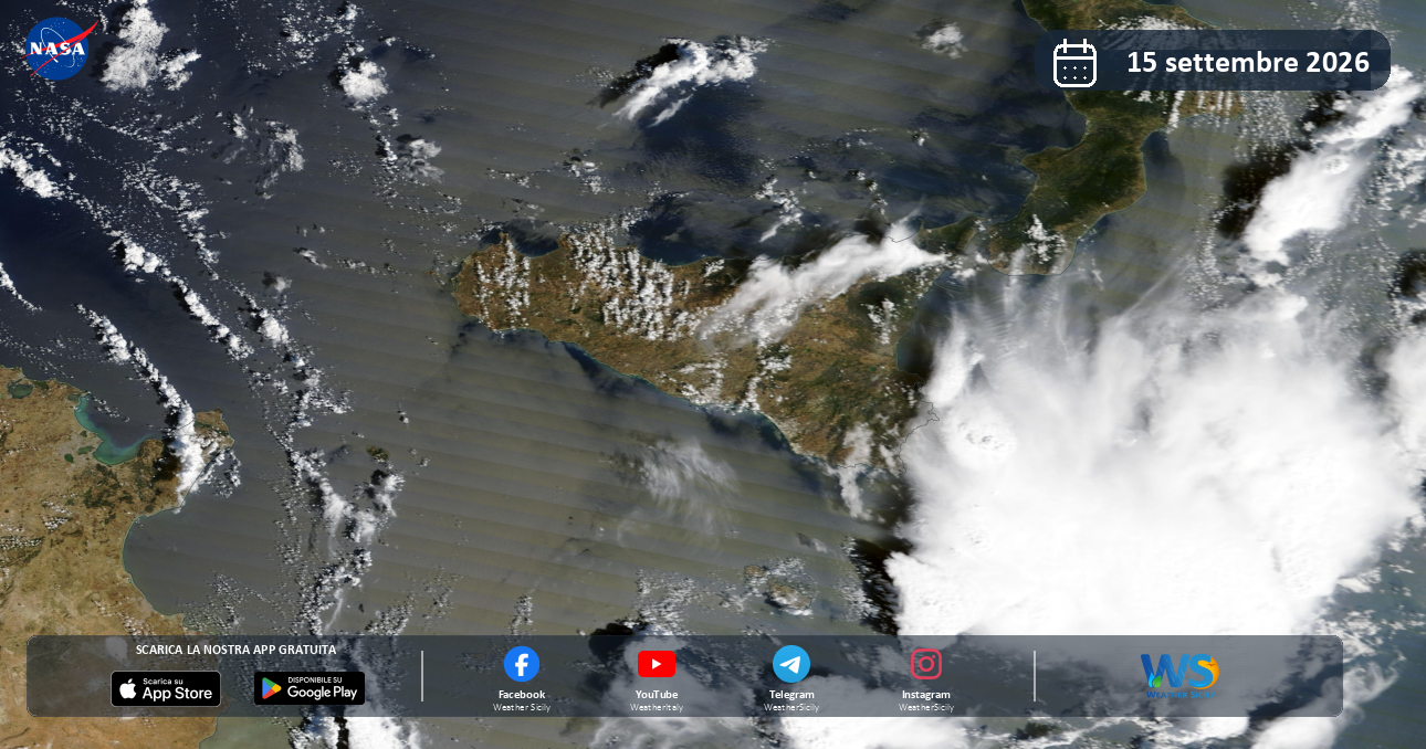 Meteo Sicilia: immagine satellitare NASA di martedì 15 settembre 2026