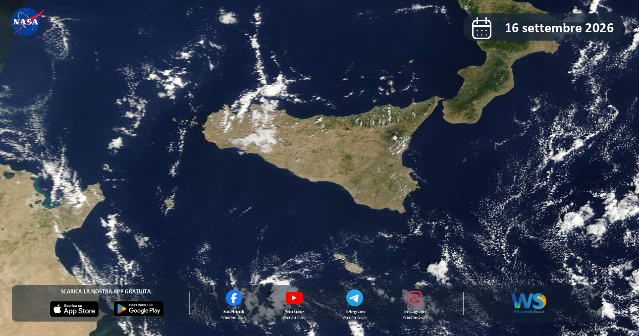 Meteo Sicilia: immagine satellitare NASA di mercoledì 16 settembre 2026