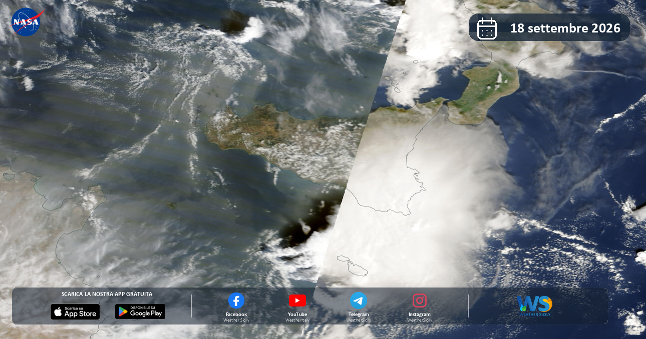 Meteo Sicilia: immagine satellitare NASA di venerdì 18 settembre 2026