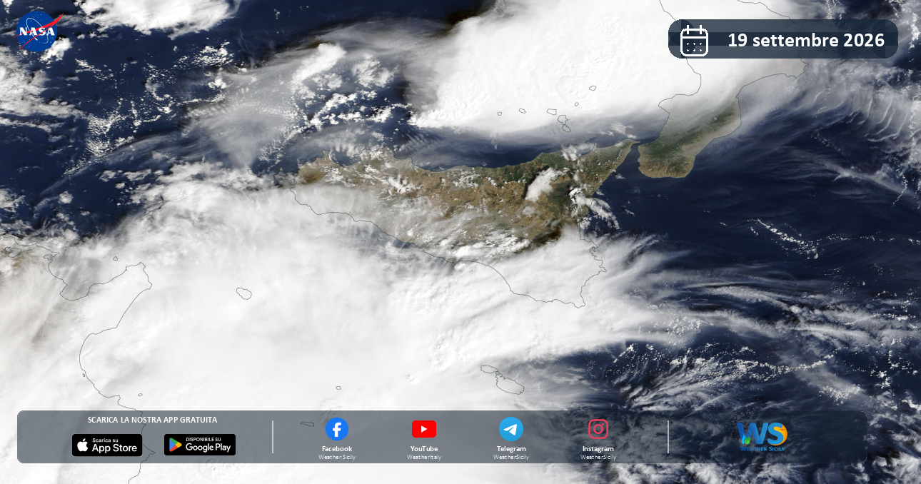 Meteo Sicilia: immagine satellitare NASA di sabato 19 settembre 2026