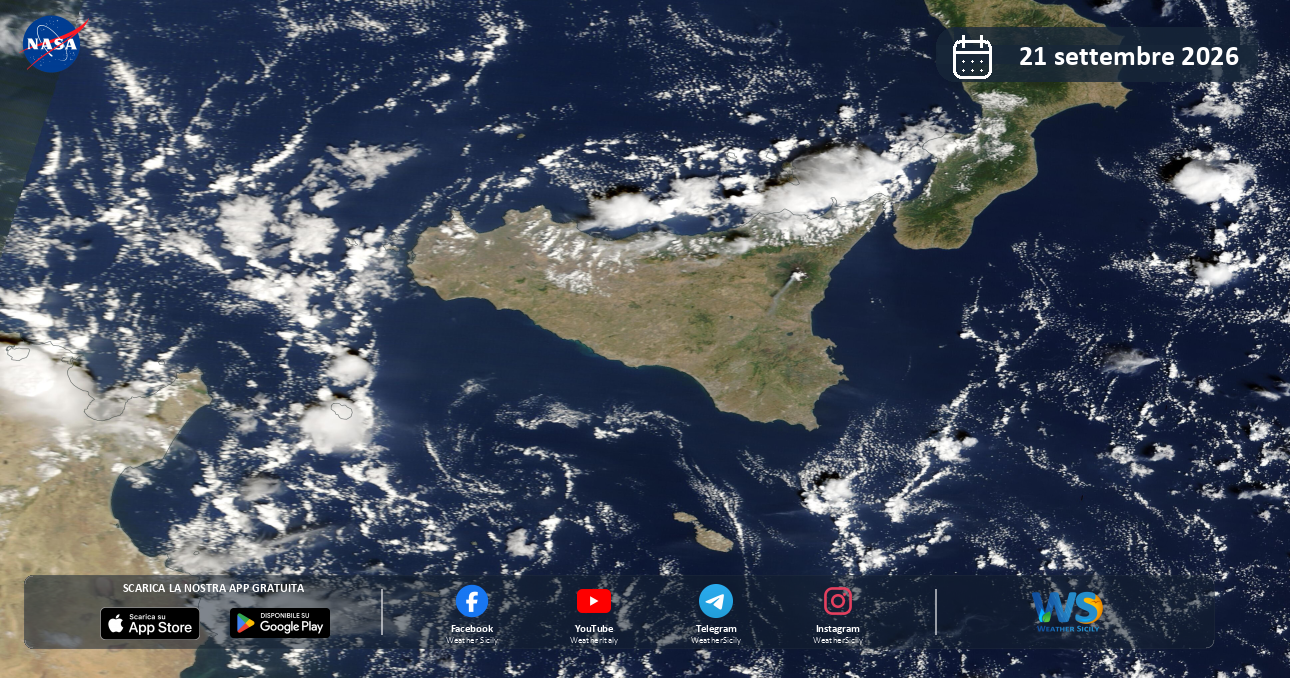 Meteo Sicilia: immagine satellitare NASA di lunedì 21 settembre 2026