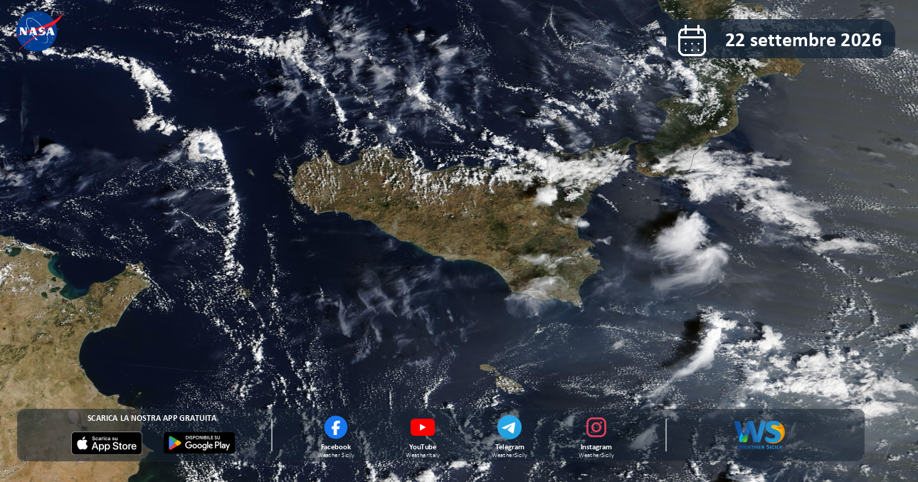 Meteo Sicilia: immagine satellitare NASA di martedì 22 settembre 2026
