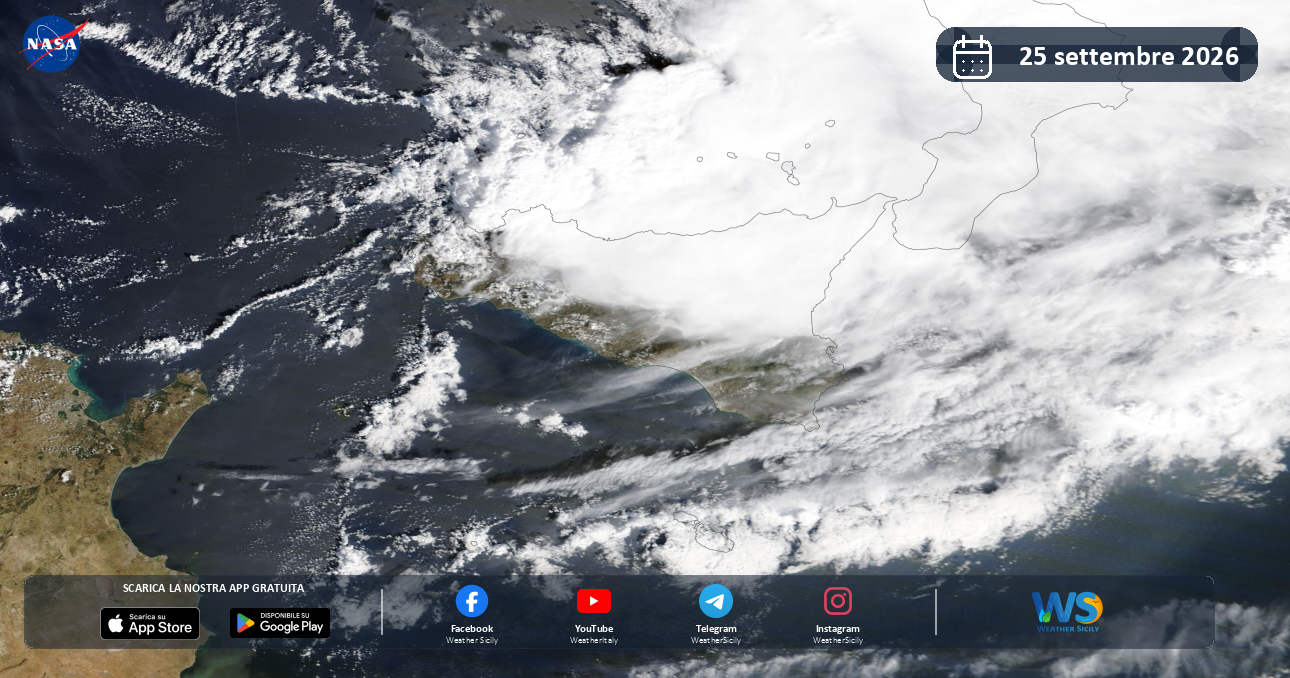 Meteo Sicilia: immagine satellitare NASA di venerdì 25 settembre 2026