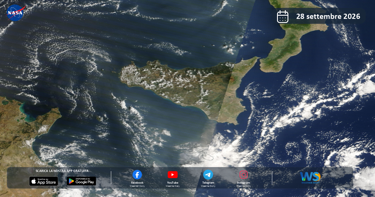 Meteo Sicilia: immagine satellitare NASA di lunedì 28 settembre 2026
