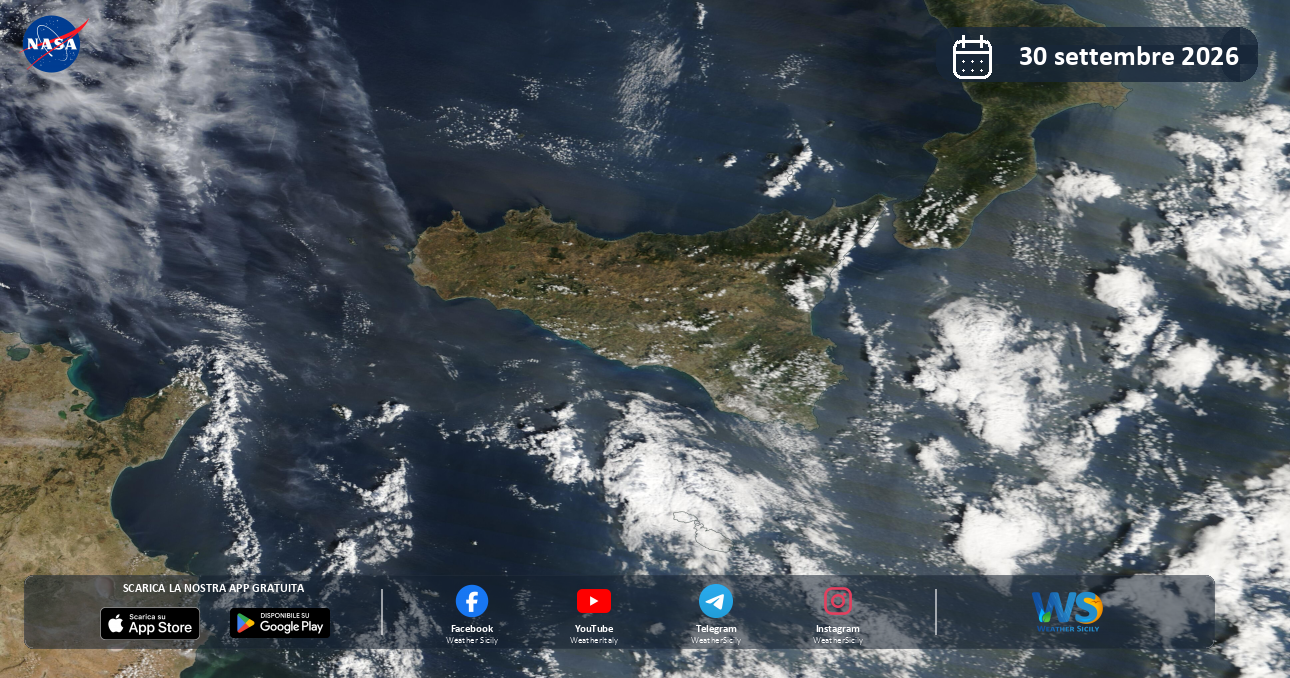 Meteo Sicilia: immagine satellitare NASA di mercoledì 30 settembre 2026