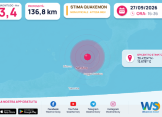 Stima automatica QuakeMon: possibile terremoto Mw 3,4 QuakeMon: stima automatica non ufficiale, evento 25332; magnitudo e posizione possono essere riviste