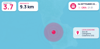 Terremoto M3,7 – 3 km W Castiglione Cosentino (CS) – dati INGV