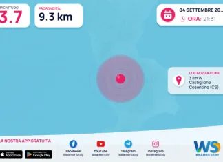 Terremoto M3,7 – 3 km W Castiglione Cosentino (CS) – dati INGV