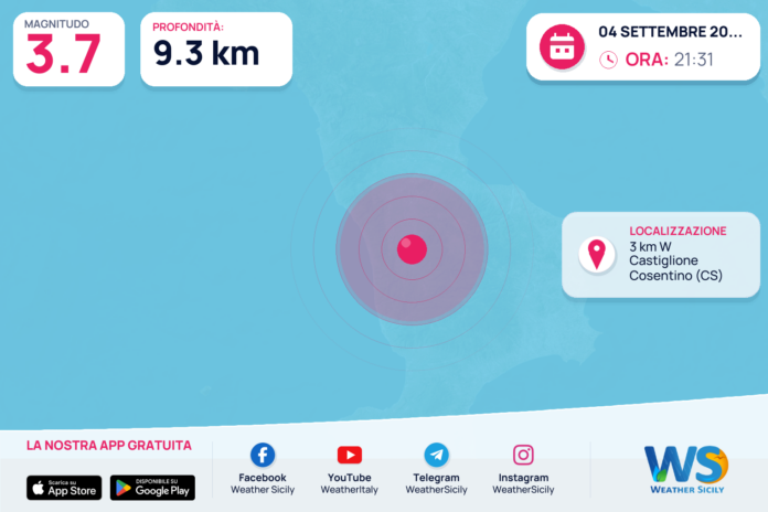 Terremoto M3,7 – 3 km W Castiglione Cosentino (CS) – dati INGV