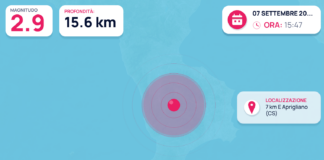 Terremoto M2,9 – 7 km E Aprigliano (CS) – dati INGV