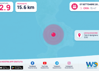 Terremoto M2,9 – 7 km E Aprigliano (CS) – dati INGV