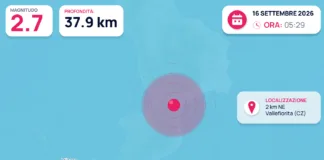 Terremoto M2,7 – 2 km NE Vallefiorita (CZ) – dati INGV