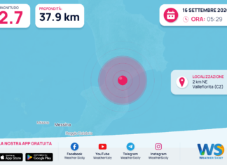 Terremoto M2,7 – 2 km NE Vallefiorita (CZ) – dati INGV