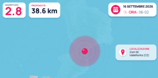 Terremoto M2,8 – 2 km SE Vallefiorita (CZ) – dati INGV