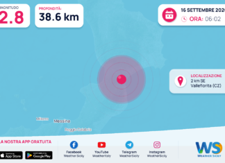Terremoto M2,8 – 2 km SE Vallefiorita (CZ) – dati INGV