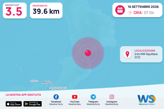 Terremoto M3,5 – 2 km NW Squillace (CZ) – dati INGV