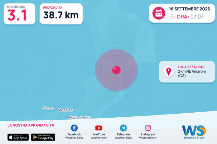 Terremoto M3,1 – 2 km NE Amaroni (CZ) – dati INGV