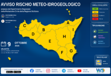 Meteo Sicilia: bollettino di allerta meteo per domani, venerdì 09 ottobre 2026 Mappa allerta meteo Sicilia per venerdì 09 ottobre 2026: allerta gialla per rischio idrogeologico, rischio temporali e rischio idraulico