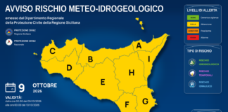 Meteo Sicilia: bollettino di allerta meteo per domani, venerdì 09 ottobre 2026 Mappa allerta meteo Sicilia per venerdì 09 ottobre 2026: allerta gialla per rischio idrogeologico, rischio temporali e rischio idraulico