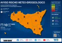 Meteo Sicilia: bollettino di allerta meteo per domani, sabato 10 ottobre 2026 Mappa allerta meteo Sicilia per sabato 10 ottobre 2026: allerta arancione per rischio idrogeologico, rischio temporali e rischio idraulico