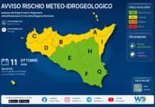 Meteo Sicilia: bollettino di allerta meteo per domani, domenica 11 ottobre 2026 Mappa allerta meteo Sicilia per domenica 11 ottobre 2026: allerta gialla per rischio idrogeologico e rischio temporali
