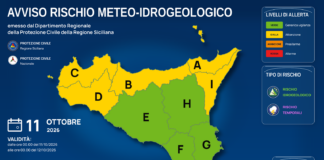 Meteo Sicilia: bollettino di allerta meteo per domani, domenica 11 ottobre 2026 Mappa allerta meteo Sicilia per domenica 11 ottobre 2026: allerta gialla per rischio idrogeologico e rischio temporali