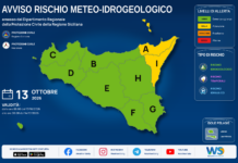Meteo Sicilia: bollettino di allerta meteo per domani, martedì 13 ottobre 2026 Mappa allerta meteo Sicilia per martedì 13 ottobre 2026: allerta gialla per rischio idrogeologico, rischio temporali e rischio idraulico