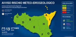 Meteo Sicilia: bollettino di allerta meteo per domani, martedì 13 ottobre 2026 Mappa allerta meteo Sicilia per martedì 13 ottobre 2026: allerta gialla per rischio idrogeologico, rischio temporali e rischio idraulico
