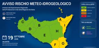 Mappa allerta meteo Sicilia per lunedì 19 ottobre 2026: allerta gialla per rischio idrogeologico e rischio temporali