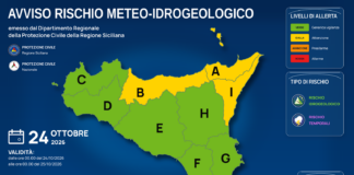Meteo Sicilia: bollettino di allerta meteo per domani, sabato 24 ottobre 2026 Mappa allerta meteo Sicilia per sabato 24 ottobre 2026: allerta gialla per rischio idrogeologico e rischio temporali