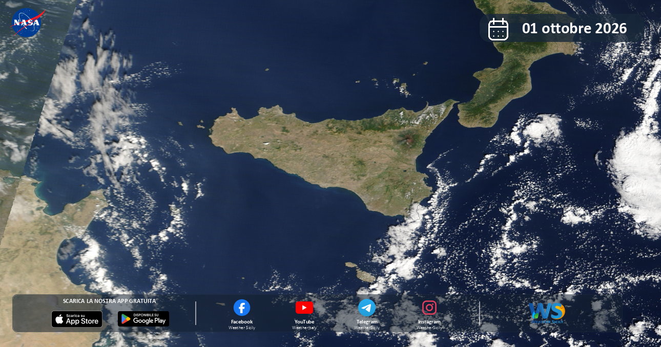 Meteo Sicilia: immagine satellitare NASA di giovedì 1 ottobre 2026
