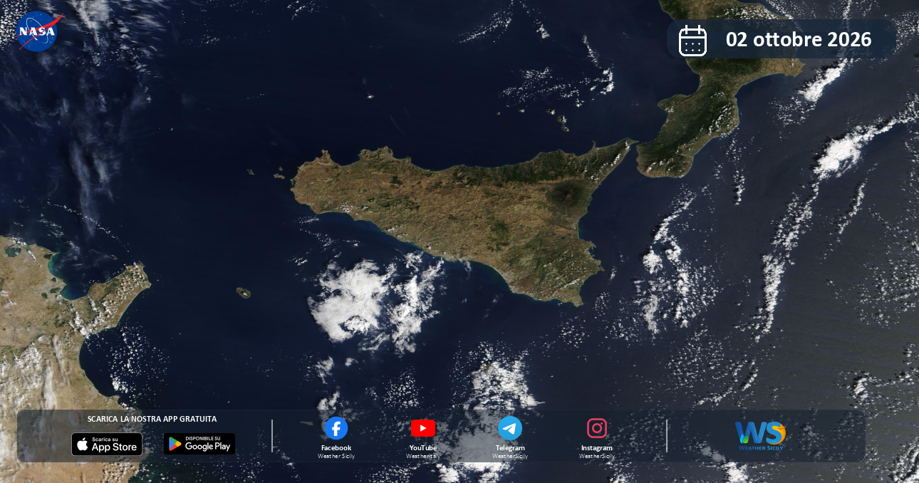Meteo Sicilia: immagine satellitare NASA di venerdì 2 ottobre 2026