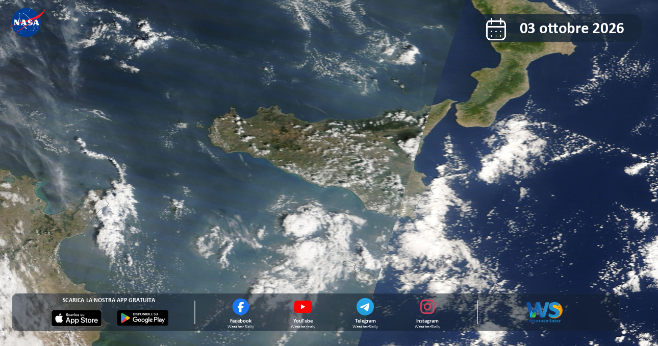 Meteo Sicilia: immagine satellitare NASA di sabato 3 ottobre 2026