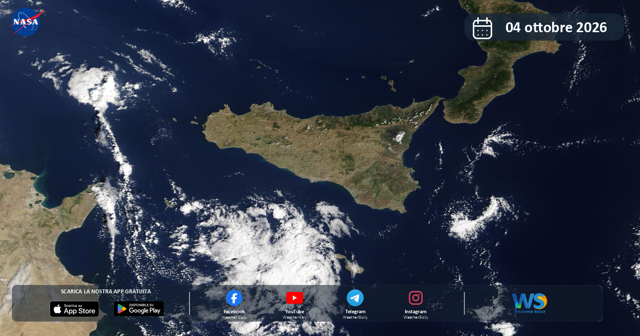 Meteo Sicilia: immagine satellitare NASA di domenica 4 ottobre 2026