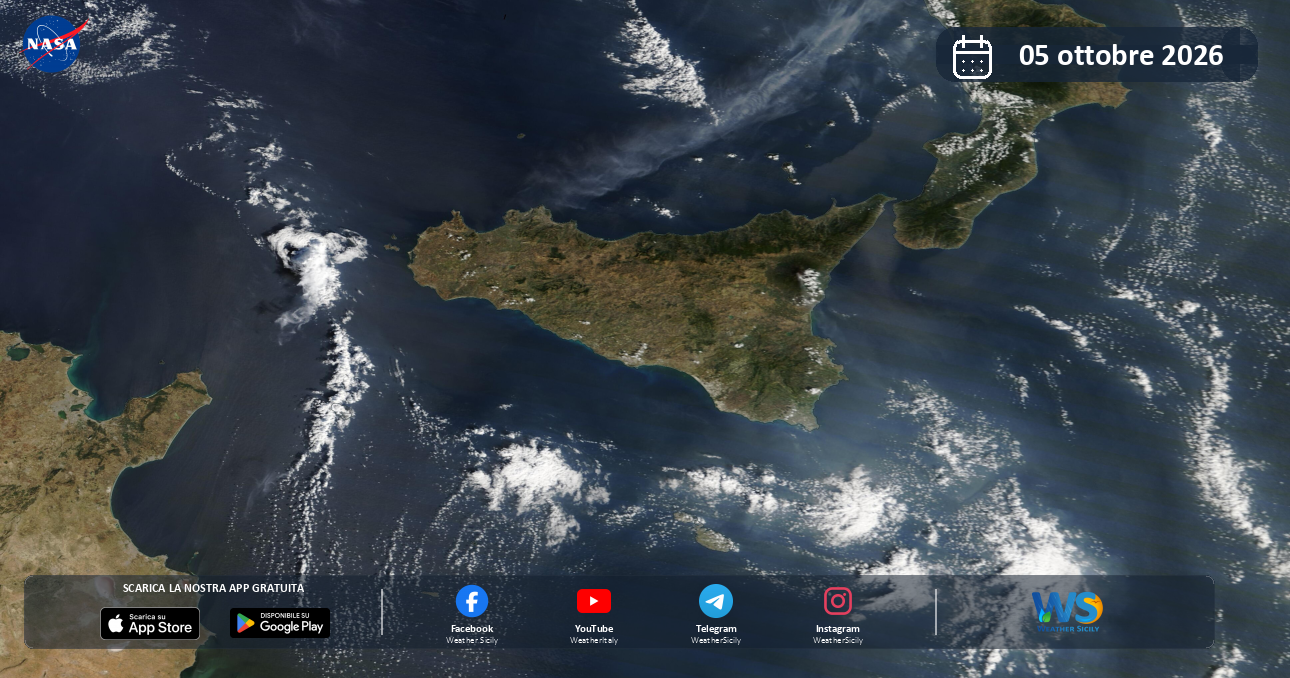 Meteo Sicilia: immagine satellitare NASA di lunedì 5 ottobre 2026