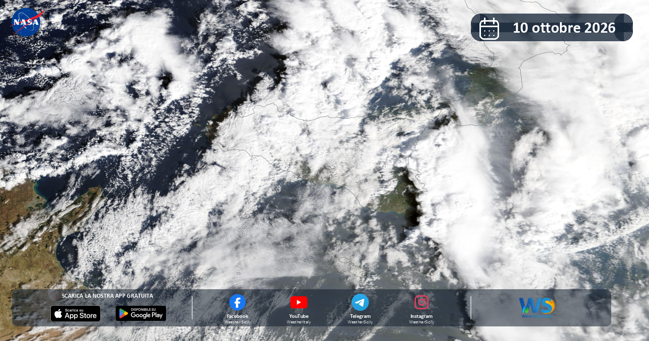 Meteo Sicilia: immagine satellitare NASA di sabato 10 ottobre 2026