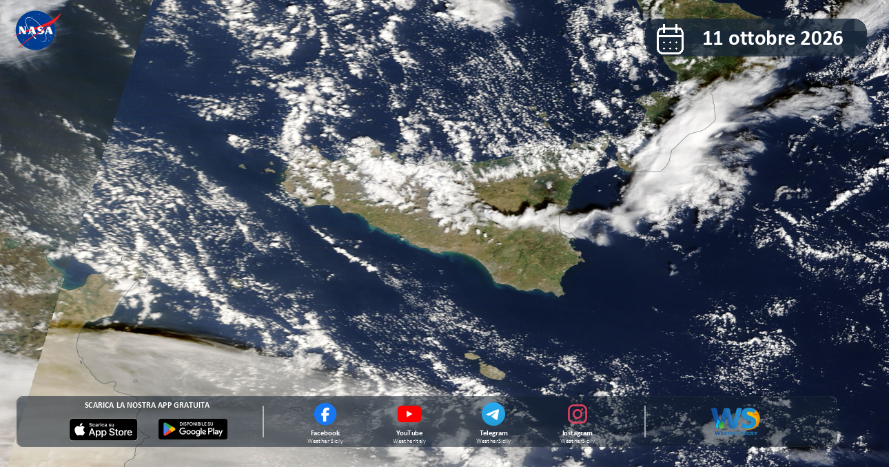 Meteo Sicilia: immagine satellitare NASA di domenica 11 ottobre 2026