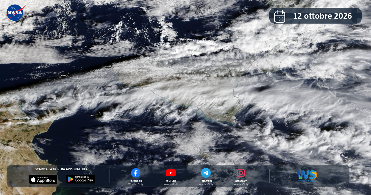 Meteo Sicilia: immagine satellitare NASA di lunedì 12 ottobre 2026