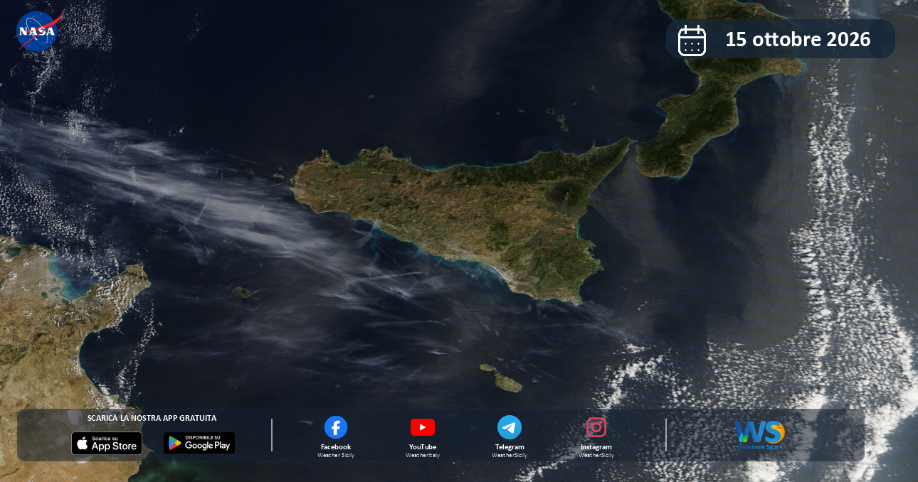 Meteo Sicilia: immagine satellitare NASA di giovedì 15 ottobre 2026