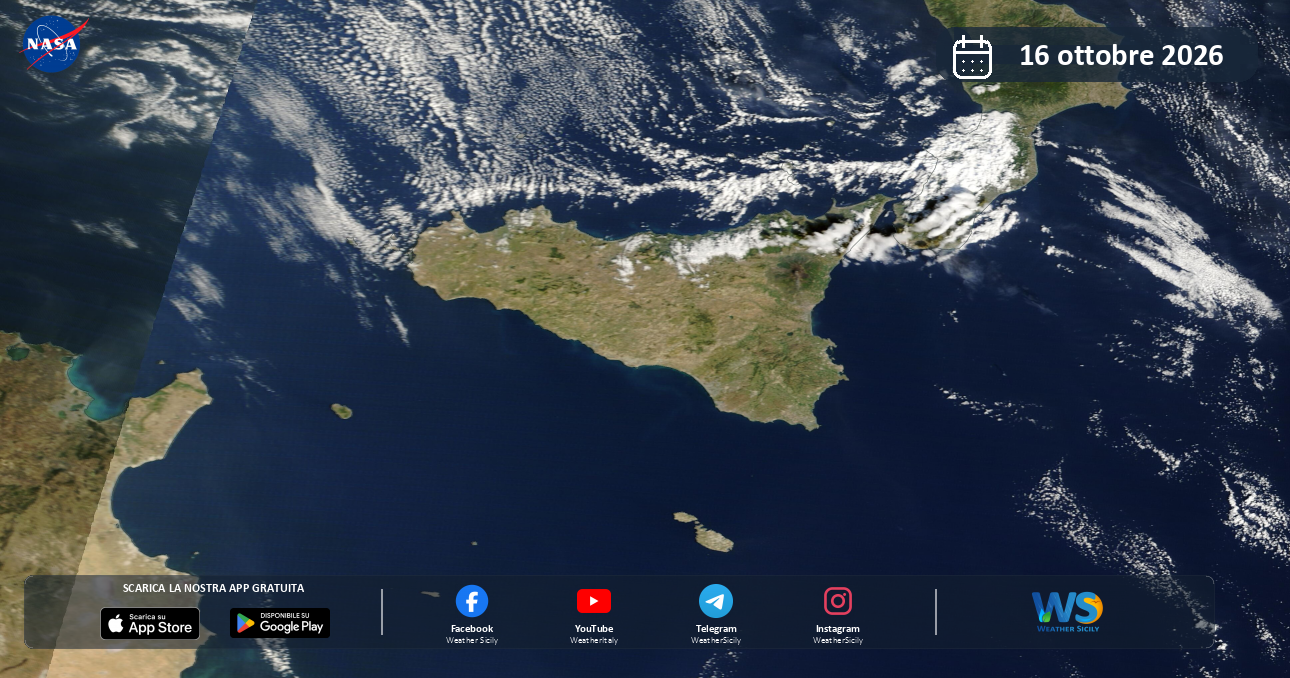 Meteo Sicilia: immagine satellitare NASA di venerdì 16 ottobre 2026