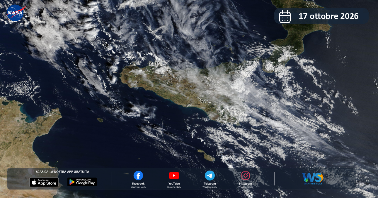 Meteo Sicilia: immagine satellitare NASA di sabato 17 ottobre 2026