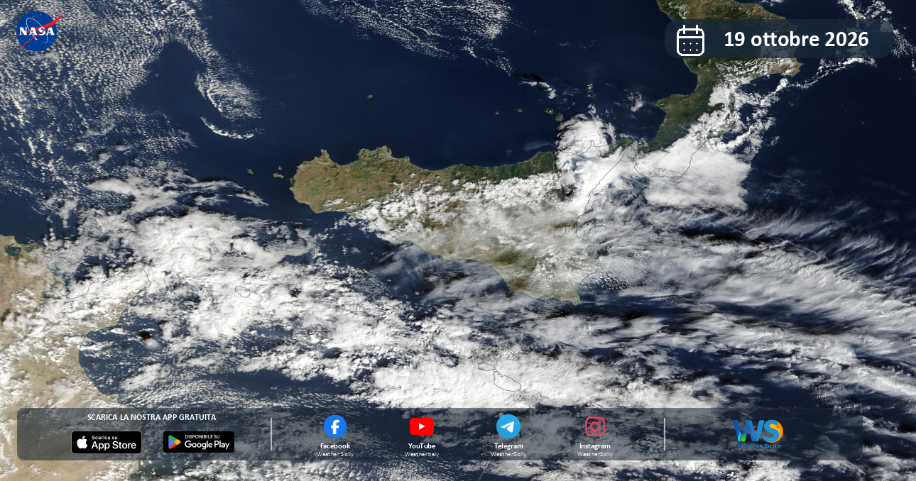 Meteo Sicilia: immagine satellitare NASA di lunedì 19 ottobre 2026
