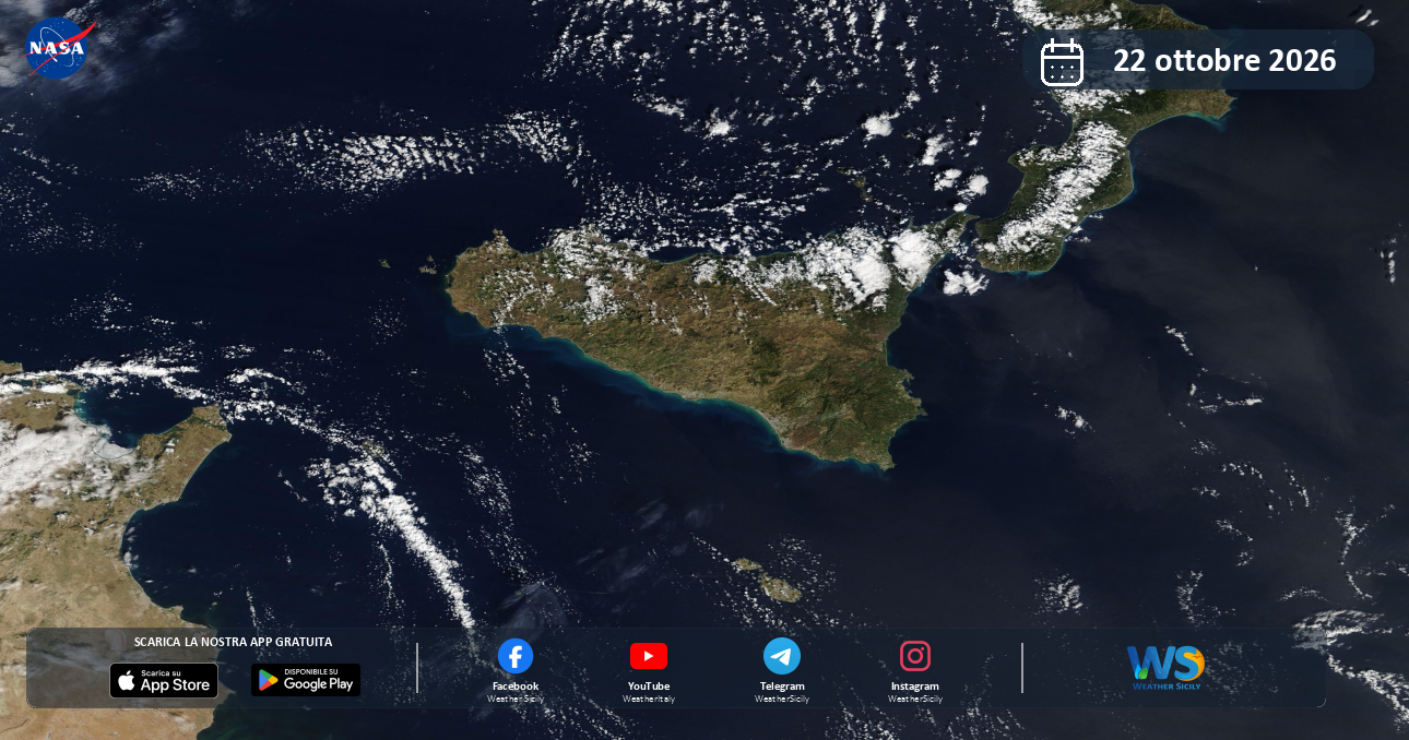 Meteo Sicilia: immagine satellitare NASA di giovedì 22 ottobre 2026