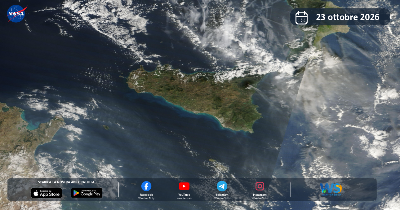 Meteo Sicilia: immagine satellitare NASA di venerdì 23 ottobre 2026