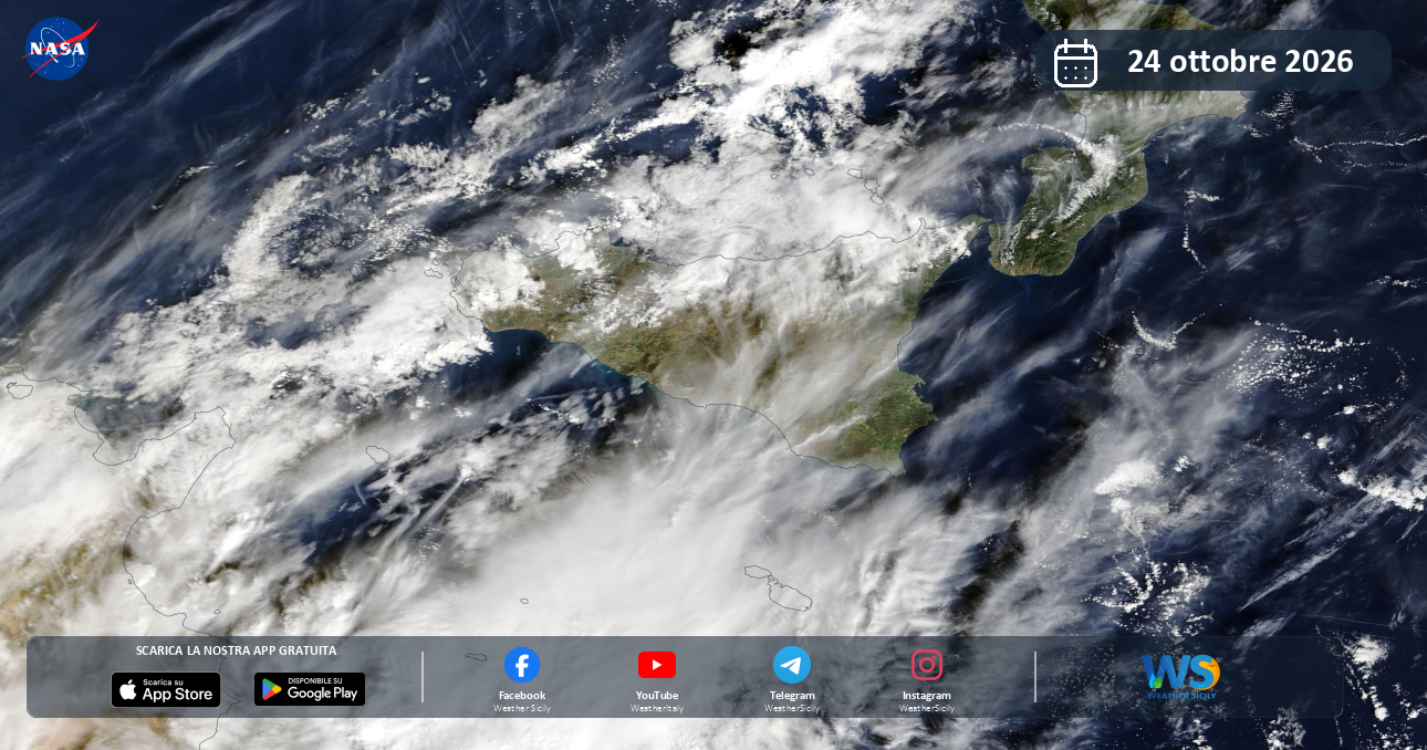 Meteo Sicilia: immagine satellitare NASA di sabato 24 ottobre 2026