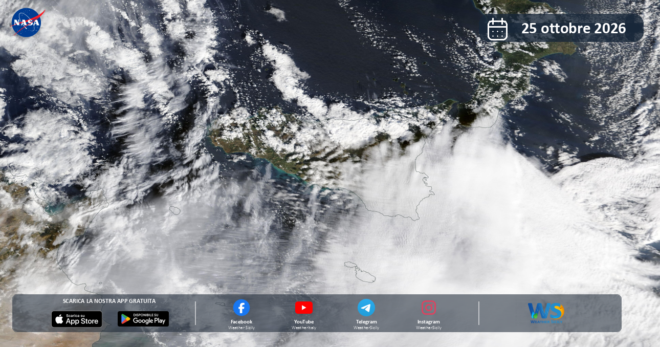 Meteo Sicilia: immagine satellitare NASA di domenica 25 ottobre 2026