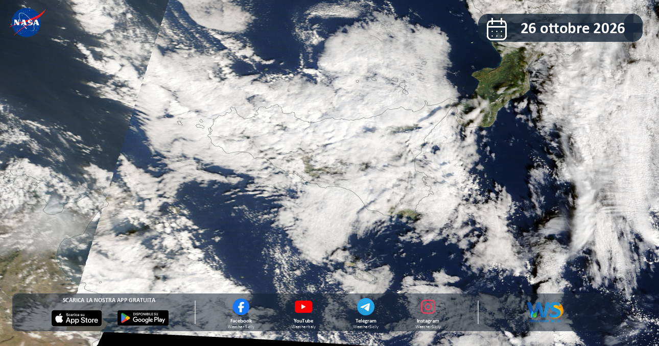Meteo Sicilia: immagine satellitare NASA di lunedì 26 ottobre 2026