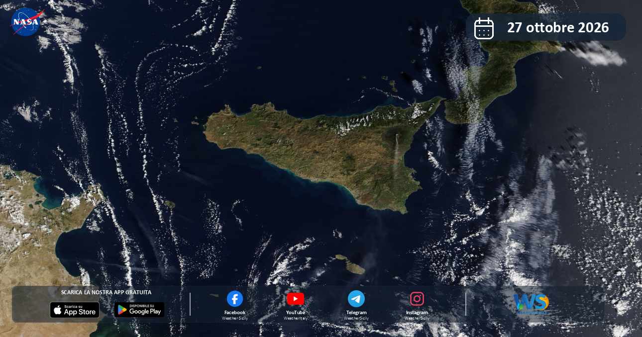 Meteo Sicilia: immagine satellitare NASA di martedì 27 ottobre 2026