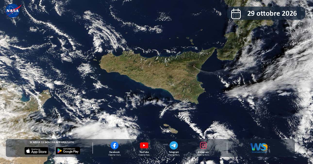 Meteo Sicilia: immagine satellitare NASA di giovedì 29 ottobre 2026