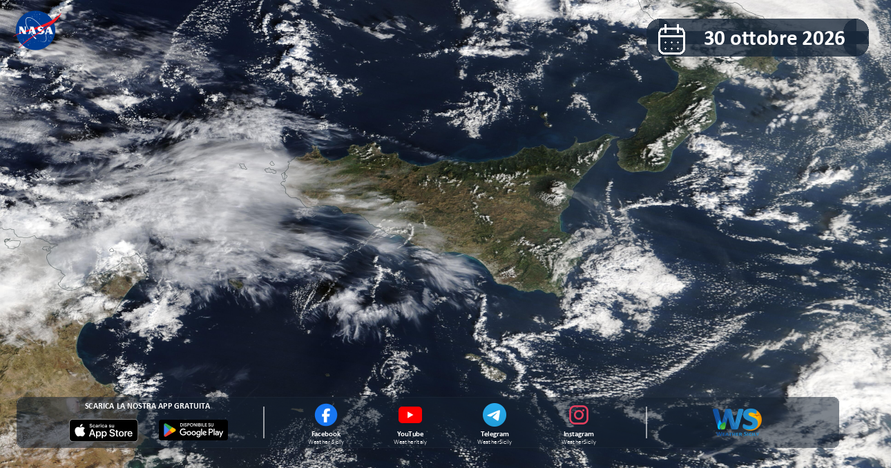 Meteo Sicilia: immagine satellitare NASA di venerdì 30 ottobre 2026